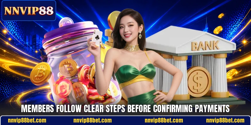 Members follow clear steps before confirming payments Members follow clear steps before confirming payments