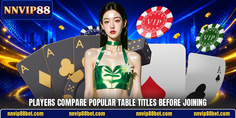 Players compare popular table titles before joining Players compare popular table titles before joining